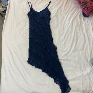 Ruffle Navy Midi Dress
